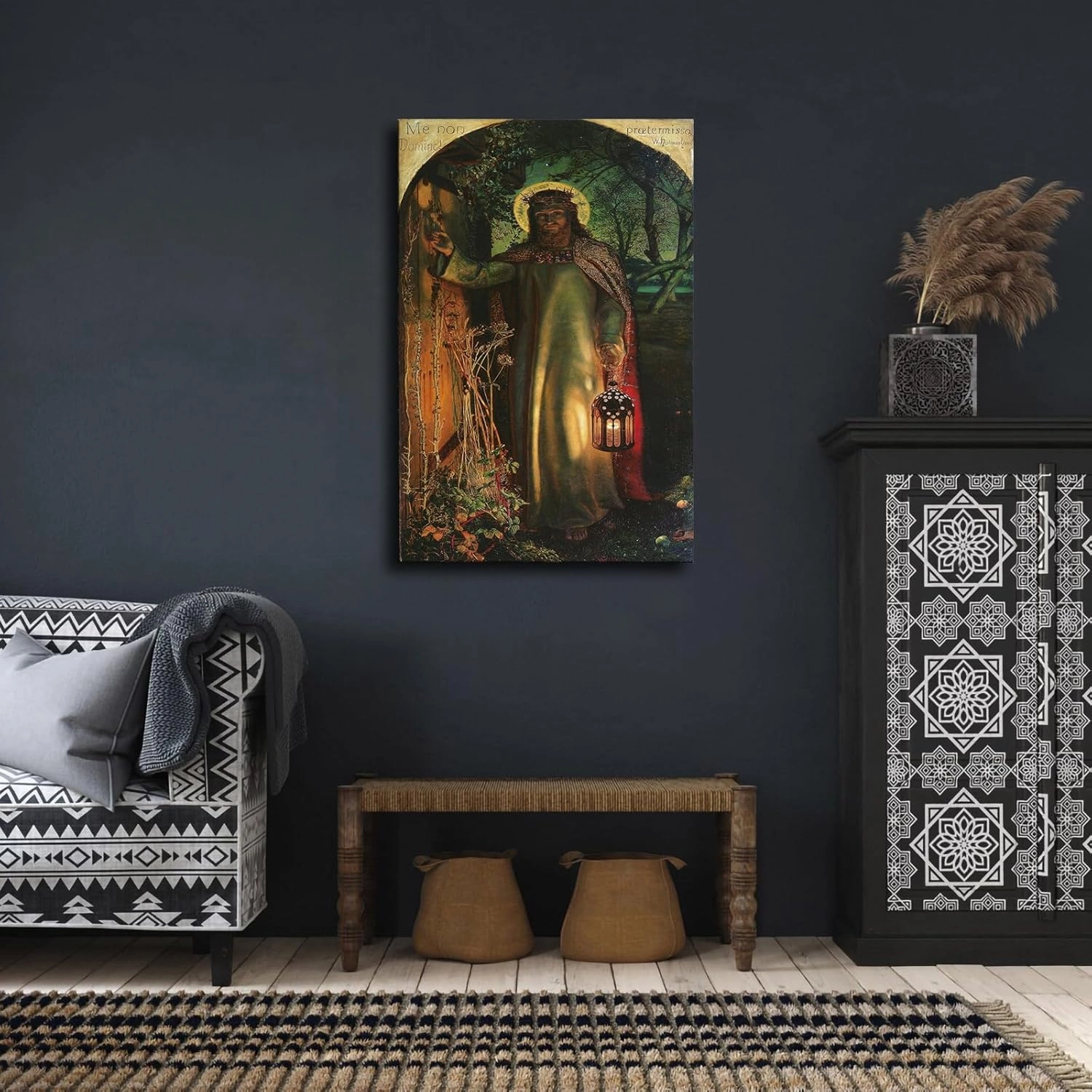 The Light of The World - Jesus Knocking By William Holman Hunt Poster Wall Art Canvas Painting Posters and Prints Wall Art Pictures for Living Room Bedroom Background Wall Decor (08×12inch-Framed)