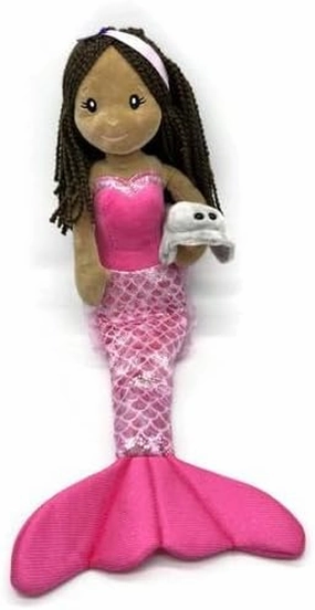 The Petting Zoo Mermaid Doll with Stingray Stuffed Animal- Great Gifts for Girls, Mermaid Plush Doll with Stingray Plush Toy, 17 inch (Dark Skin)