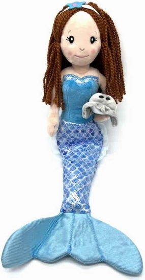 The Petting Zoo Mermaid Doll with Stingray Stuffed Animal- Great Gifts for Girls, Mermaid Plush Doll with Stingray Plush Toy, 17 inch (Red Hair)