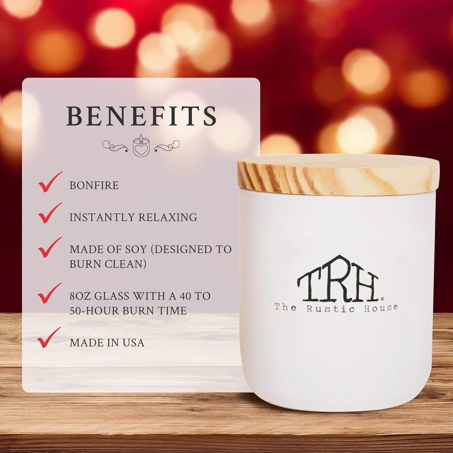 The Rustic House, Soy Candle, Bonfire - Long Burning, Non-Toxic, Wood Lid, Aesthetic Glass Jar