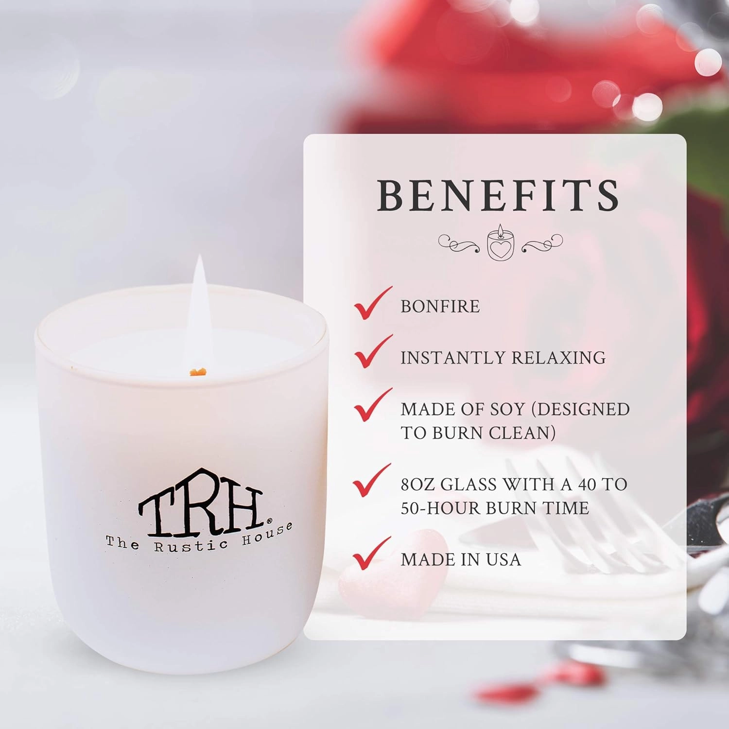 The Rustic House, Soy Candle, Bonfire - Long Burning, Non-Toxic, Wood Lid, Aesthetic Glass Jar