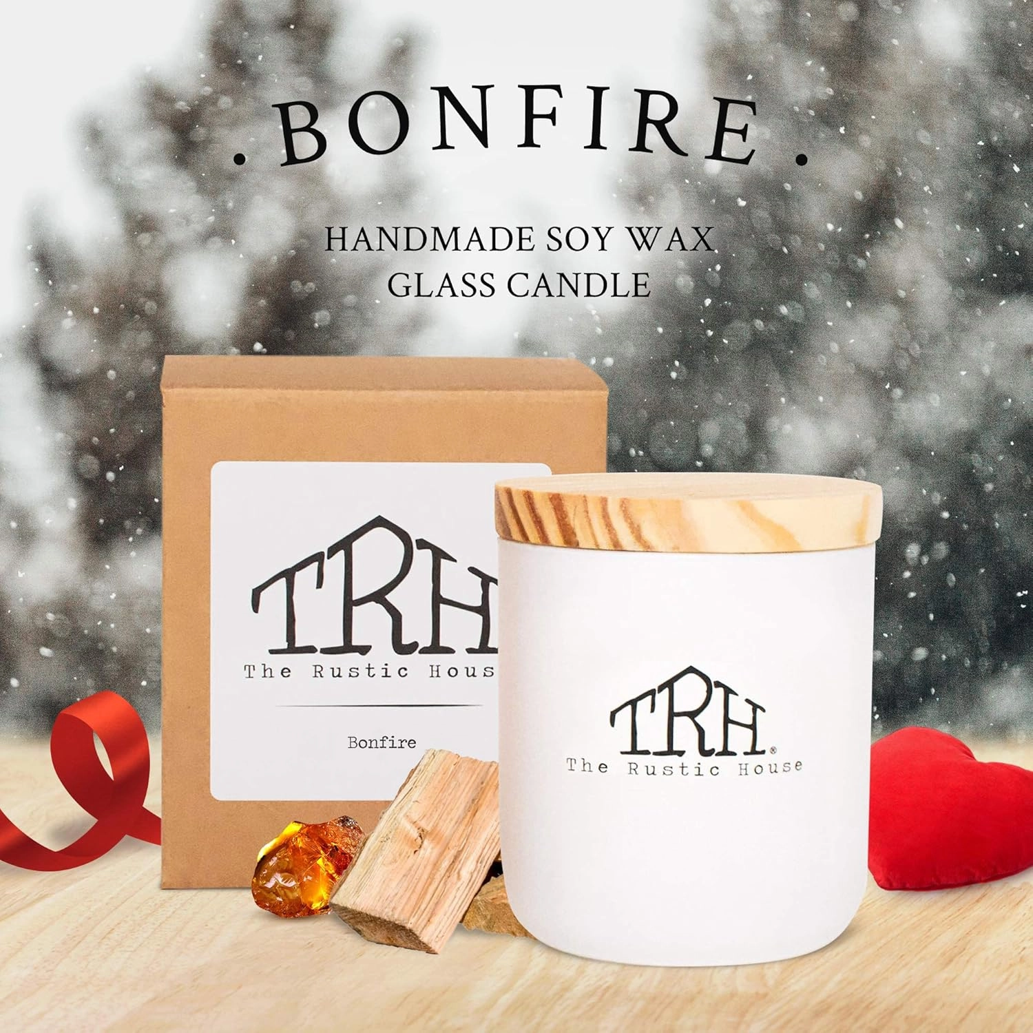 The Rustic House, Soy Candle, Bonfire - Long Burning, Non-Toxic, Wood Lid, Aesthetic Glass Jar
