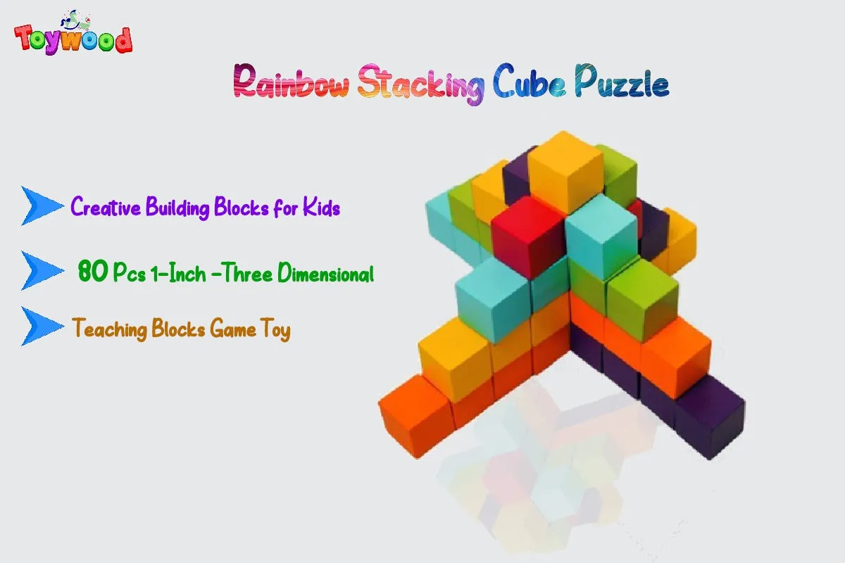 Three Dimensional Teaching Blocks Game Toy \ Rainbow Stacking Cube Puzzle – Creative Building Blocks for Kids | 80 Pcs 1-Inch