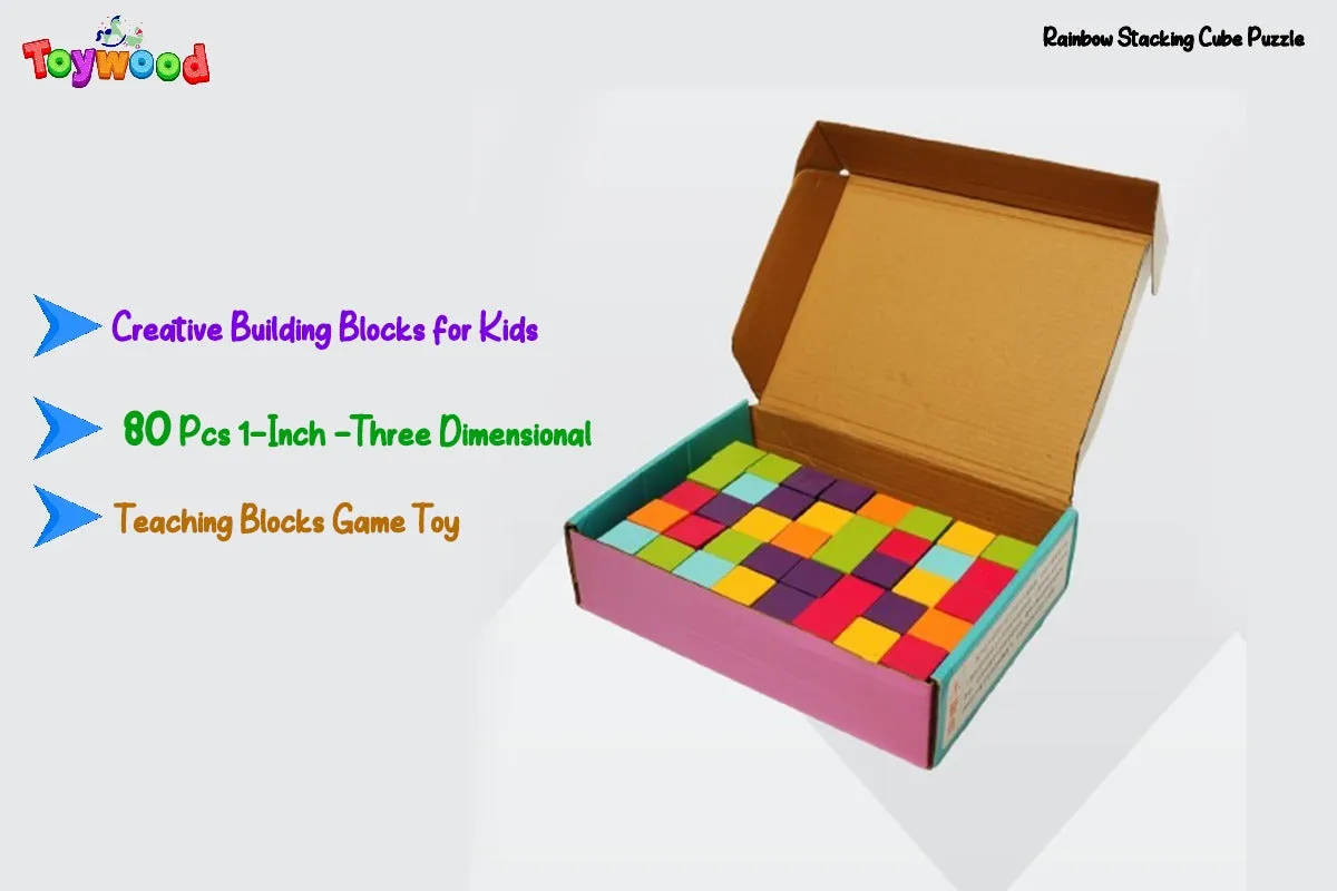 Three Dimensional Teaching Blocks Game Toy \ Rainbow Stacking Cube Puzzle – Creative Building Blocks for Kids | 80 Pcs 1-Inch