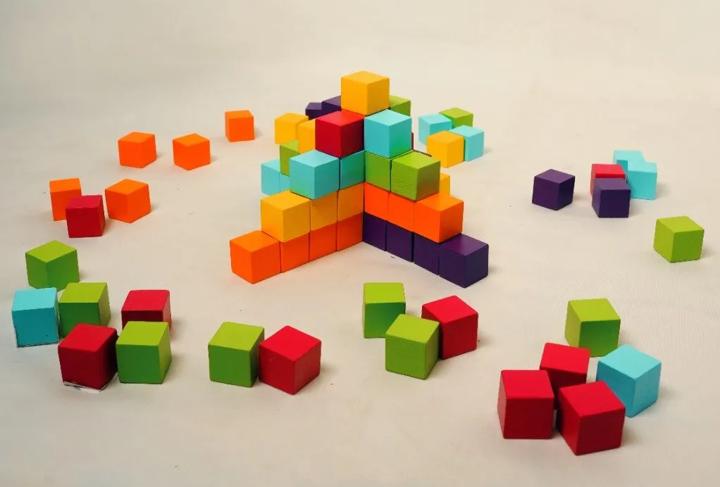 Three Dimensional Teaching Blocks Game Toy \ Rainbow Stacking Cube Puzzle – Creative Building Blocks for Kids | 80 Pcs 1-Inch