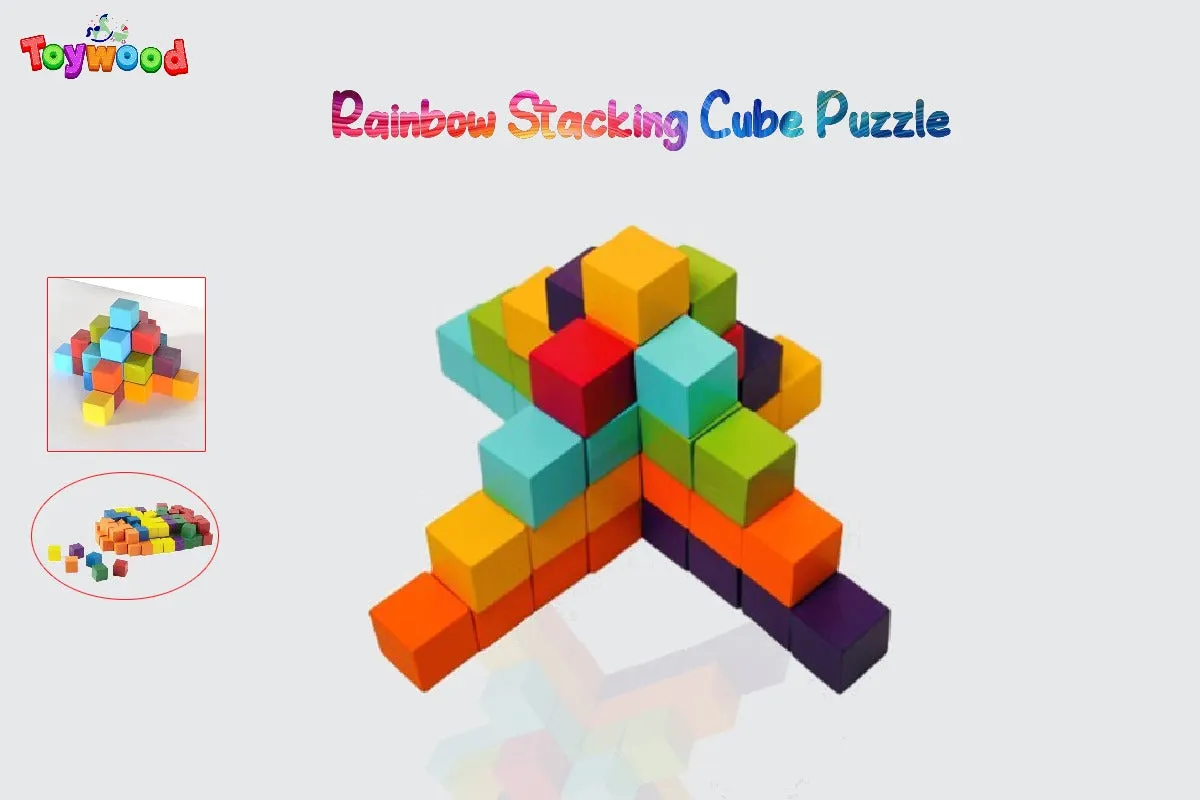 Three Dimensional Teaching Blocks Game Toy \ Rainbow Stacking Cube Puzzle – Creative Building Blocks for Kids | 80 Pcs 1-Inch