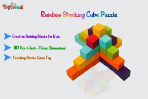 Three Dimensional Teaching Blocks Game Toy \ Rainbow Stacking Cube Puzzle – Creative Building Blocks for Kids | 80 Pcs 1-Inch