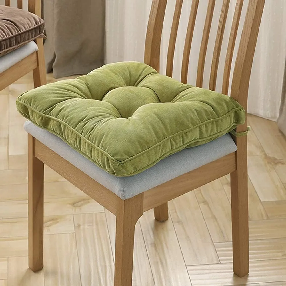Tiita Dining Chair Seat Cushions 18x18 Inch Office Chair Pads Square Floor Pillows Pad for Outdoor Kitchen Dining Chairs with Ties Set of 4 (Green)