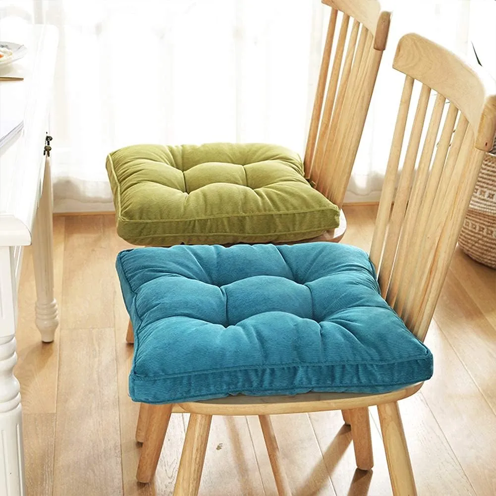 Tiita Dining Chair Seat Cushions 18x18 Inch Office Chair Pads Square Floor Pillows Pad for Outdoor Kitchen Dining Chairs with Ties Set of 4 (Green)