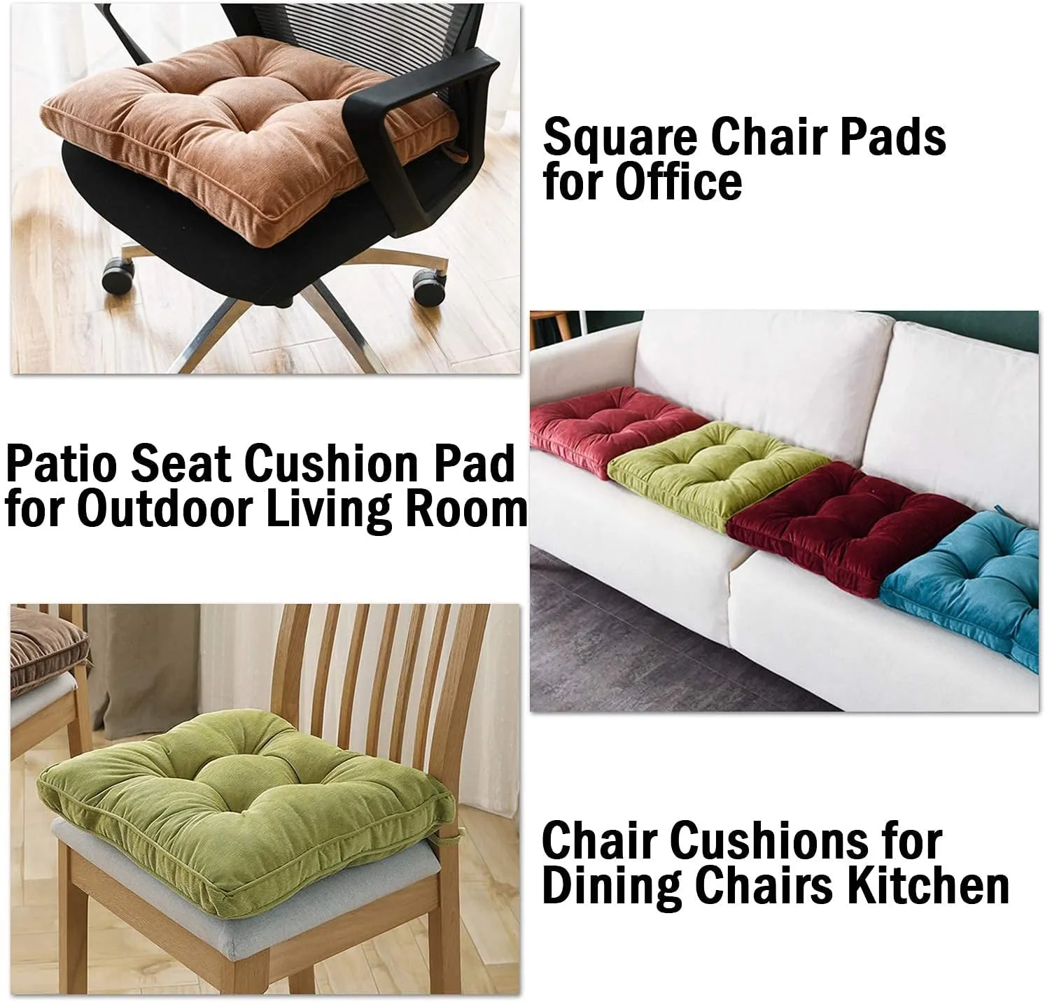 Tiita Dining Chair Seat Cushions 18x18 Inch Office Chair Pads Square Floor Pillows Pad for Outdoor Kitchen Dining Chairs with Ties Set of 4 (Green)