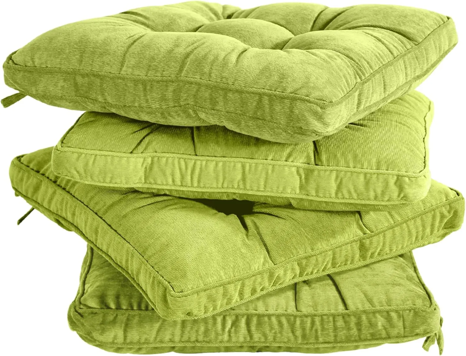 Tiita Dining Chair Seat Cushions 18x18 Inch Office Chair Pads Square Floor Pillows Pad for Outdoor Kitchen Dining Chairs with Ties Set of 4 (Green)