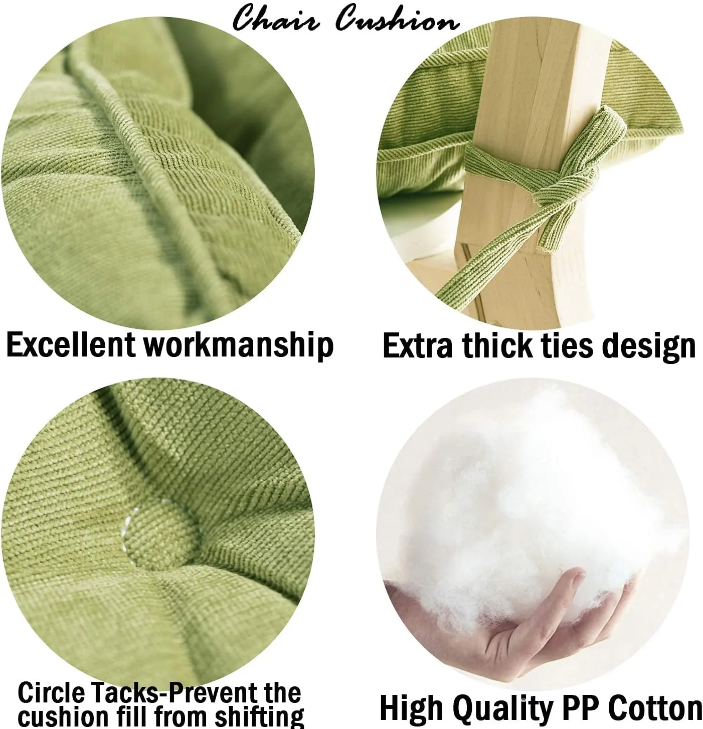 Tiita Dining Chair Seat Cushions 18x18 Inch Office Chair Pads Square Floor Pillows Pad for Outdoor Kitchen Dining Chairs with Ties Set of 4 (Green)