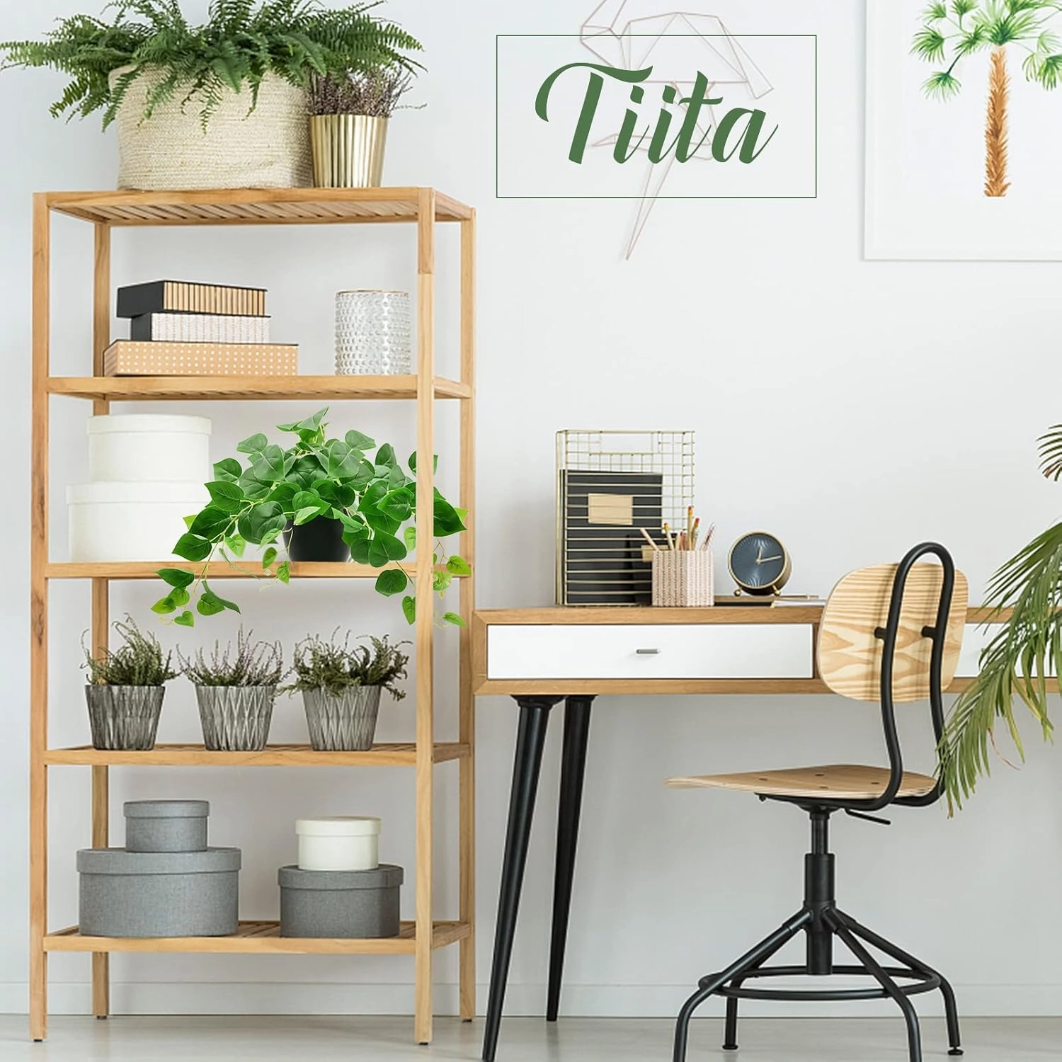Tiita 1 Pack Fake Plants Artificial Scindapsus Aureus in Pots, Realistic Fake Greenery Potted Plants for Home Office Desk Window Sill Bathroom Bedroom Outdoor Indoor