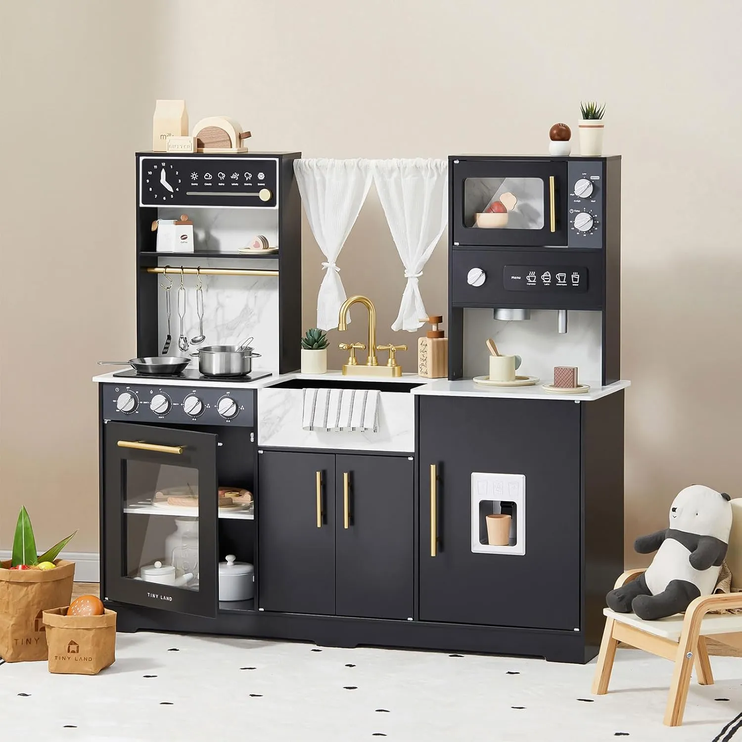 Tiny Land Play Kitchen for Kids, Wooden Play Kitchen Sets for Girls and Boys, New Modern Toddler Kitchen Toy Kitchen Designed in Trendy Home Style, Gift for Ages 3 