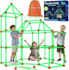 Tiny Land Glow Fort Building Kit for Kids Creative Fort Indoor & Outdoor Construction Toys with 86 Rods and 44 Balls for 5-10 Year Old Boys & Girls STEM Building Toy Gifts with Storage Bag