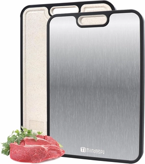 Titanium Cutting Boards, Double Sided Cutting Board for Kitchen, Metal Meat Cutting Board Double Sided Food Grade, Pure Titanium and Wheat Straw PP, Easy to Clean Large 15.2”×10.5” (1 Pcs）