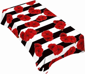 TKS MITLAN Black White Stripe Tablecloth 60x84 Inch Rectangular Red Flower Poppy Petal Bloom Bright Color Plant Oblong Table Cloth Kitchen Table Decorations for Home Dinner Party