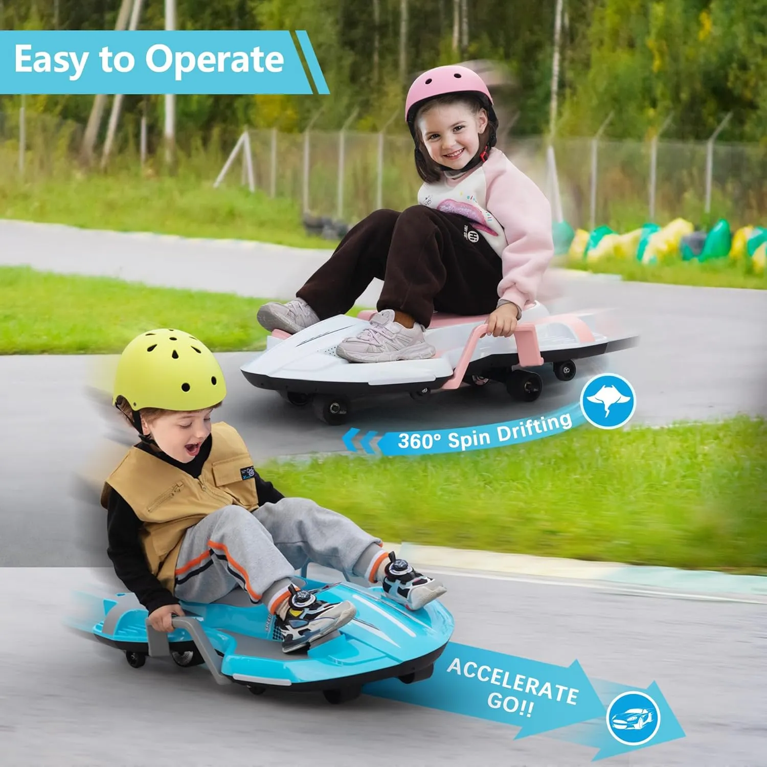 Tobbi Electric Go Kart for Ages 6 & Up with 18v 4.5AH Rechargeable Battery, 360°Spinnteractive, LED Lights, USB/MP3, Silent Motor, Ride On Car, 110 LBS, Blue