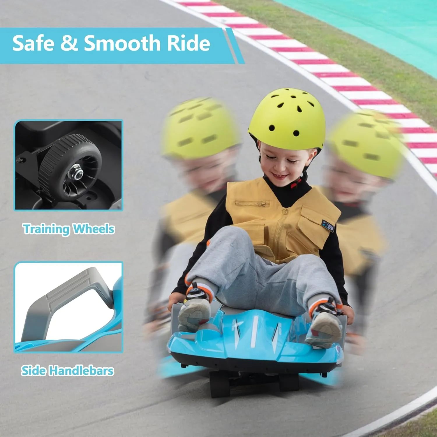 Tobbi Electric Go Kart for Ages 6 & Up with 18v 4.5AH Rechargeable Battery, 360°Spinnteractive, LED Lights, USB/MP3, Silent Motor, Ride On Car, 110 LBS, Blue