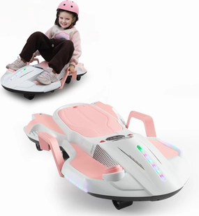 Tobbi Electric Go Kart for Ages 6 & Up with 18v 4.5AH Rechargeable Battery, 360°Spinnteractive, LED Lights, USB/MP3, Silent Motor, Ride On Car, 110 LBS, Pink