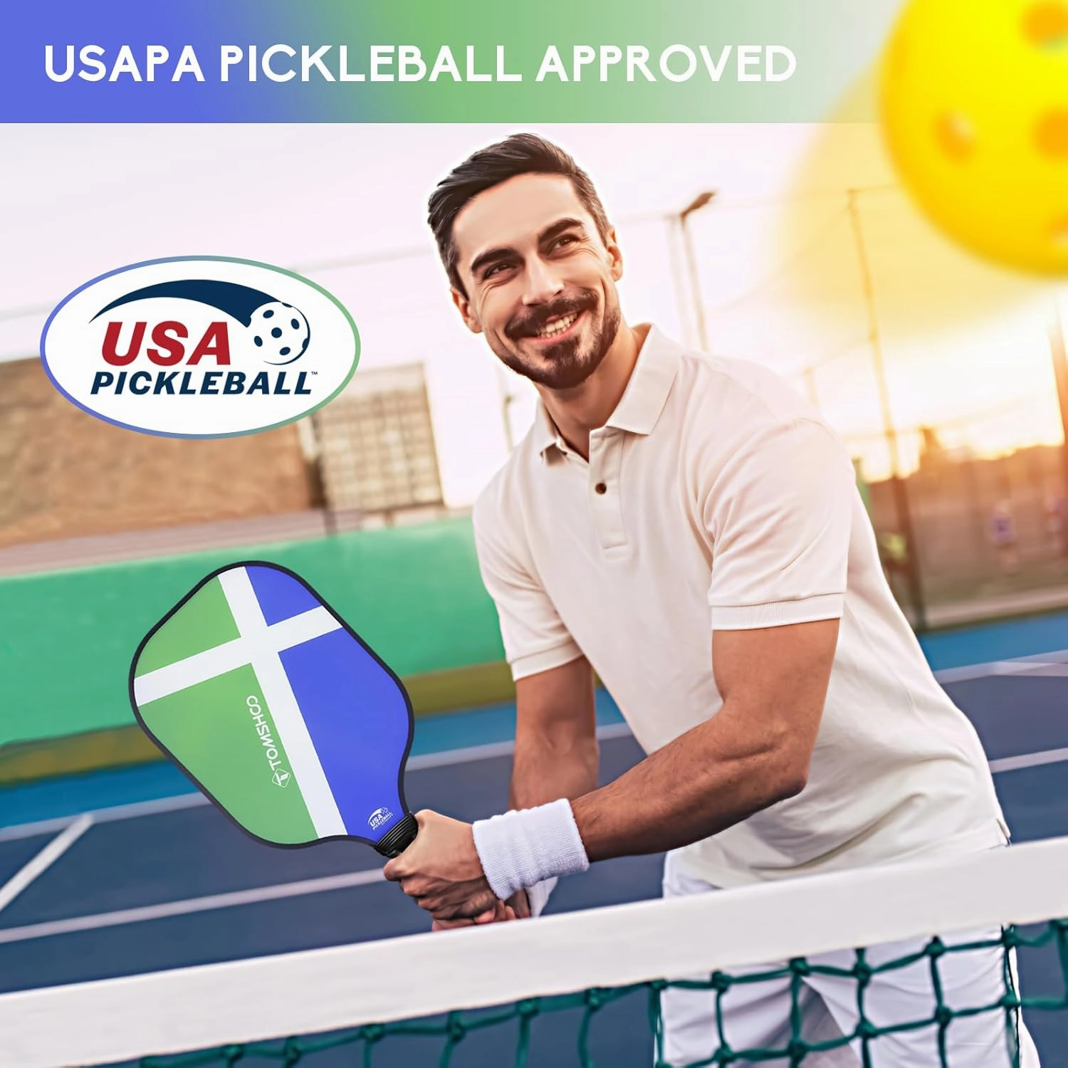TOMSHOO Pickleball Paddles Set, USAPA Approved Lightweight Fiberglass Pickleball Set with 4 Pickleballs, 1 Pickleball Sling Bag, Pickleball Gifts for Women Men Beginners Professional