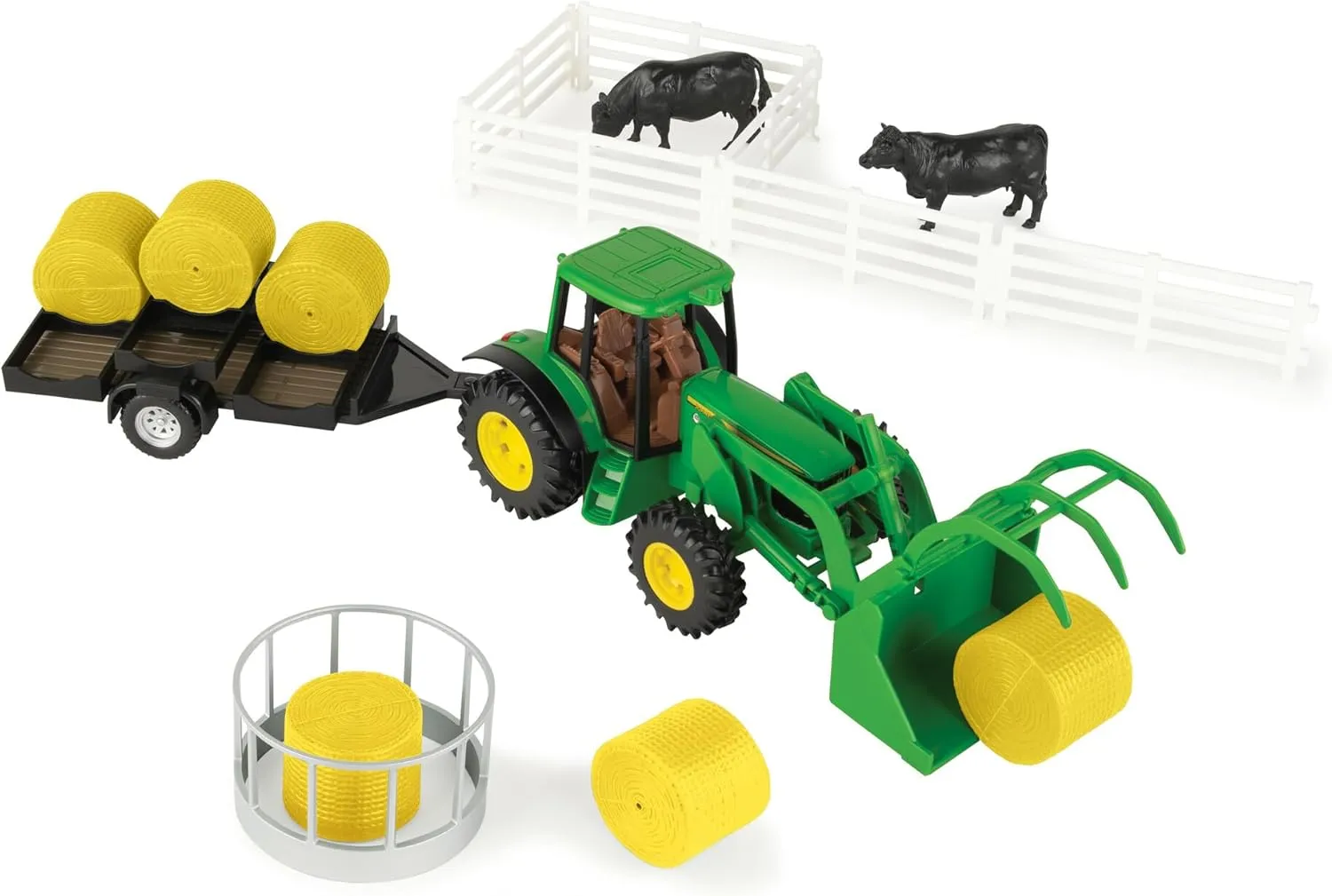 TOMY John Deere Haying Farm Playset - 1:32 Scale - Includes Tractor, Trailer, Farm Animals, and More - John Deere Tractor Toys and Farm Toys - 21 Count - Ages 3 Years and Up