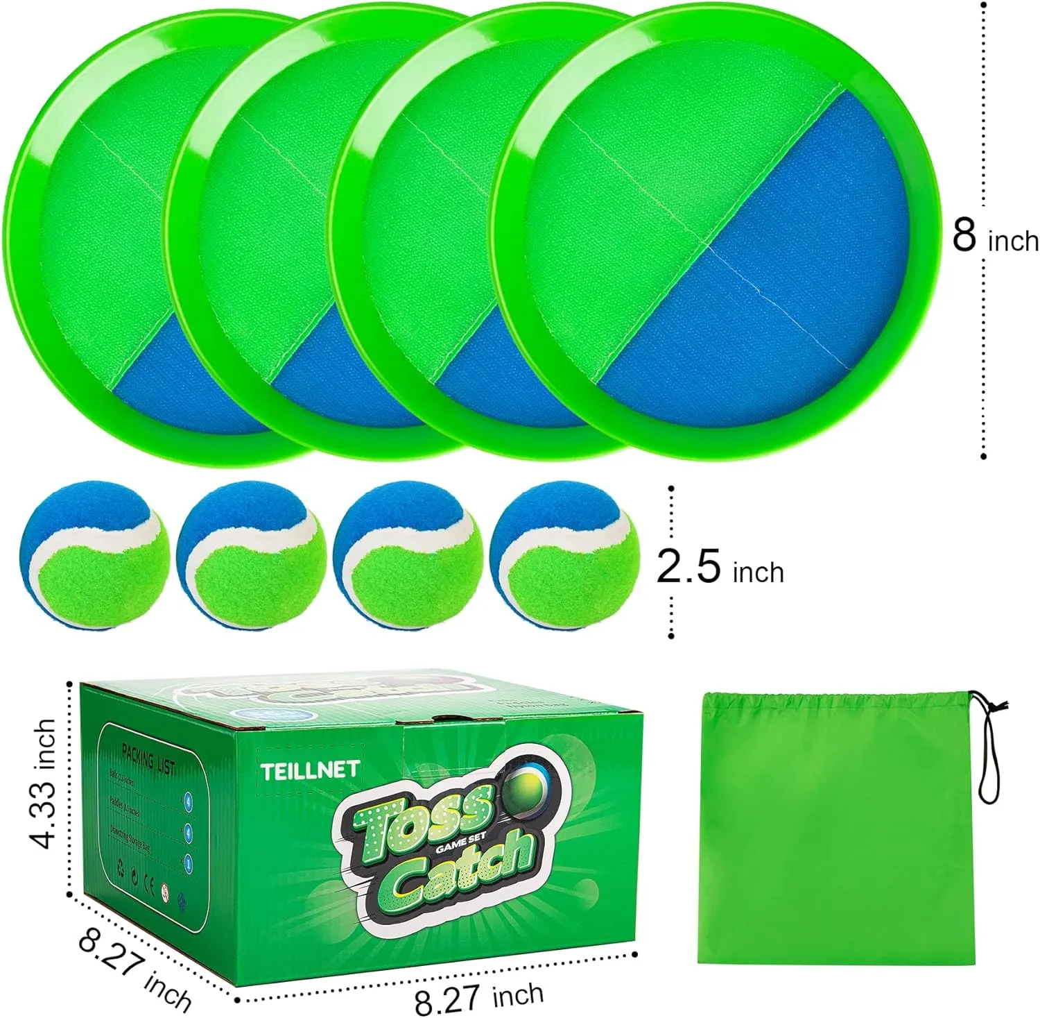 Toss and Catch Ball Set for Toddlers, Kids and Adults - 4 Pack - Kids Toys Outdoor Indoor - Sturdy & Water-Resistant, Great Game for Beach, Pool and Yard - Classic Gift for Boys Girls