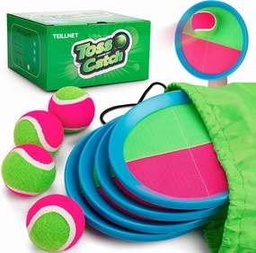 Toss and Catch Ball Set for Toddlers, Kids and Adults - 4 Pack - Kids Toys Outdoor Indoor - Sturdy & Water-Resistant, Great Game for Beach, Pool and Yard - Classic Gift for Boys Girls
