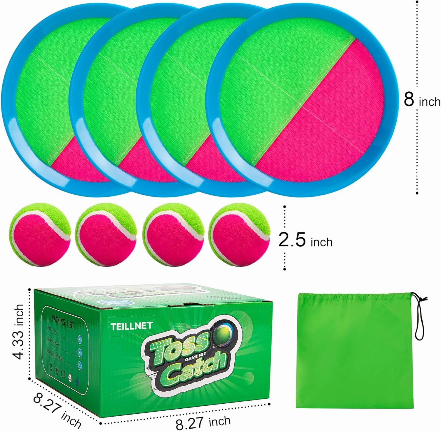 Toss and Catch Ball Set for Toddlers, Kids and Adults - 4 Pack - Kids Toys Outdoor Indoor - Sturdy & Water-Resistant, Great Game for Beach, Pool and Yard - Classic Gift for Boys Girls