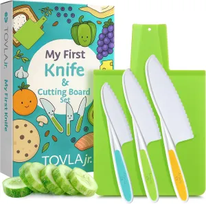 TOVLA JR. Toddler Montessori Kitchen Knife and Cutting Board Set – Safe, Kid-Sized Tools for Real Cooking – Ages 3  Life Skills and Hands-On Prep