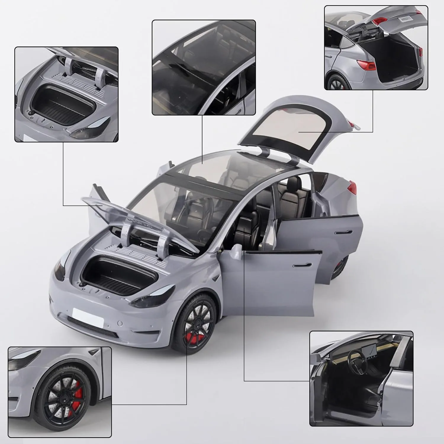 Toy Cars Y 1/24 Zinc Alloy Diecast Metal Model Car, Pull Back Toy Model with Light and Music, Suitable for Children Aged 3 and Above as Gifts(Grey)