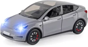 Toy Cars Y 1/24 Zinc Alloy Diecast Metal Model Car, Pull Back Toy Model with Light and Music, Suitable for Children Aged 3 and Above as Gifts(Grey)