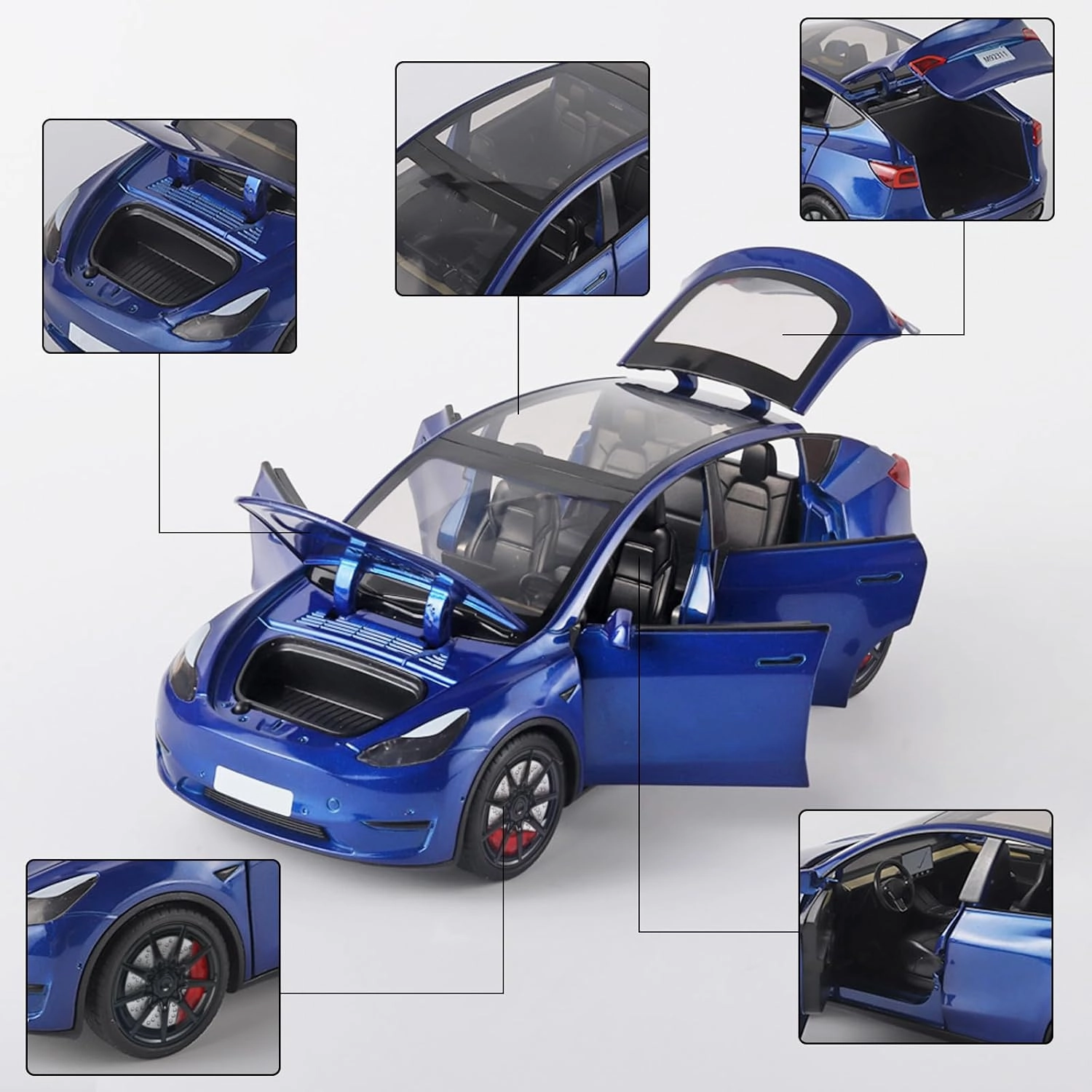 Toy Cars Y 1/24 Zinc Alloy Diecast Metal Model Car, Pull Back Toy Model with Light and Music, Suitable for Children Aged 3 and Above as Gifts(Blue)