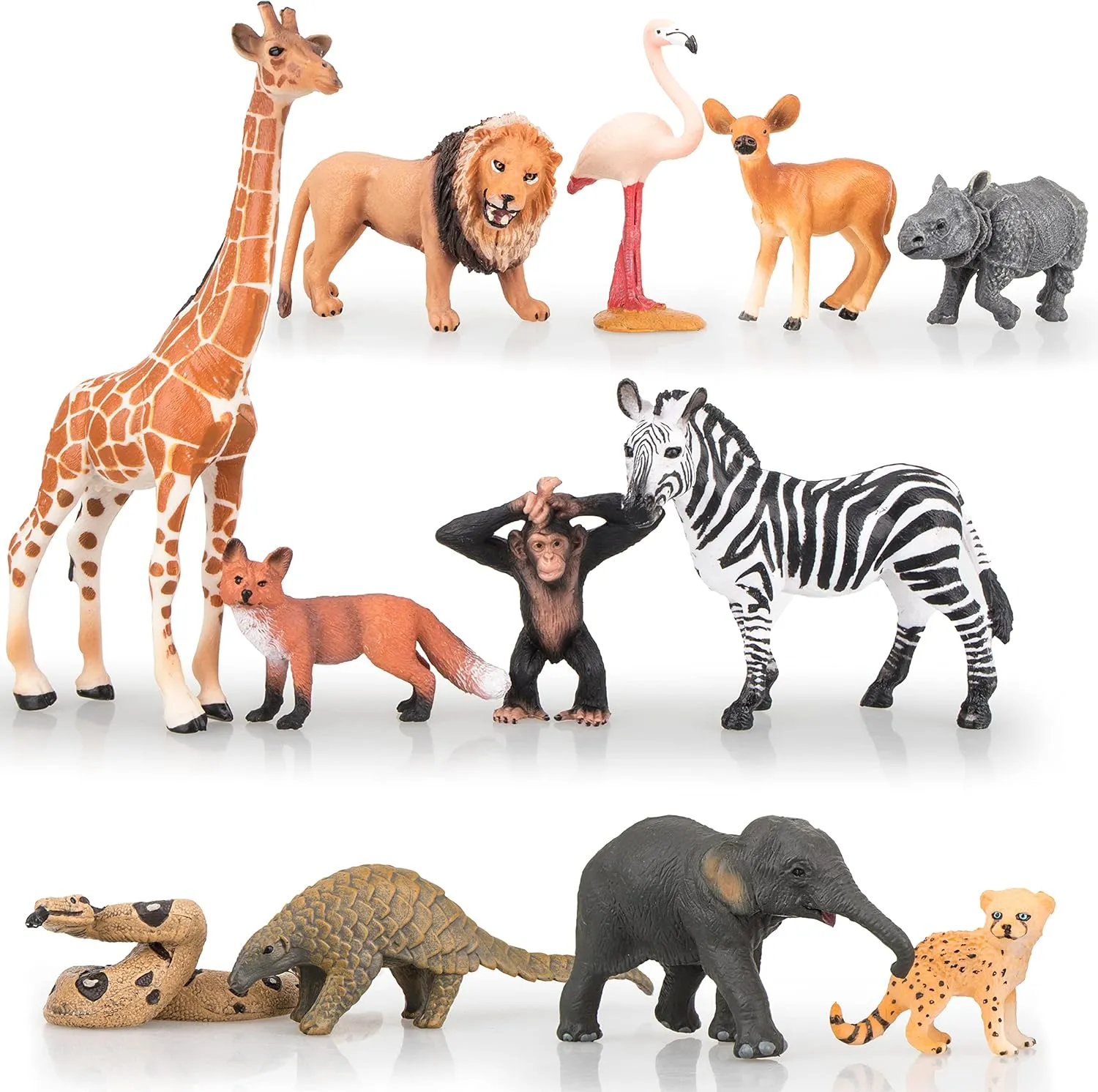 Toymany 12PCS Realistic Jungle Animals Zoo Animals Figurines, 2-6" Plastic Safari Animal Figures Set Includes Elephant,Lion,Giraffe,Chimpanzee, Cake Toppers Christmas Birthday for Kids Todllers