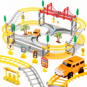Toys Race Car Track -Racetrack with Light, Flex Tracks Toys Set, Best Birthday Favor Gift for Boys & Girls 3 4 5 6 7 8 Year Old Kids, Construction Road Track Toddler Toys