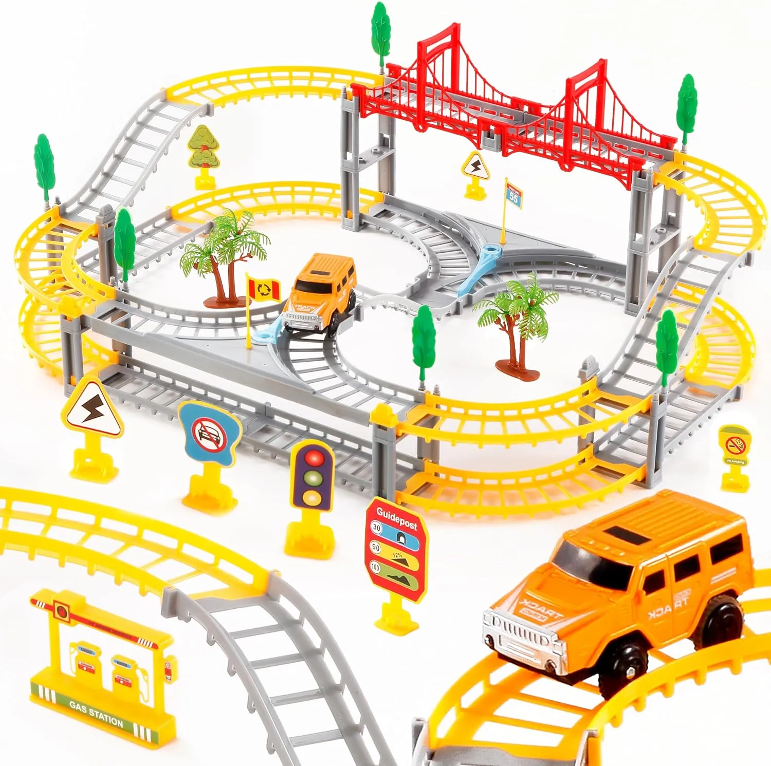 Toys Race Car Track -Racetrack with Light, Flex Tracks Toys Set, Best Birthday Favor Gift for Boys & Girls 3 4 5 6 7 8 Year Old Kids, Construction Road Track Toddler Toys