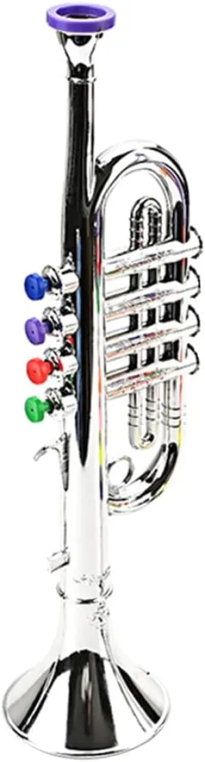 Toyvian Instruments Kids Trumpet - Decorative Plastic Trumpet with Realistic Design and Color Keys for Music Learning and Play at Home or School