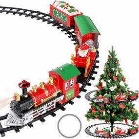 Train Set - Christmas Train Set Around & Under The Tree, Electric Train Set with Light & Sound, Battery Operated Kids Train Toys with Locomotive Engine Cars Tracks, Gift for Boys Girls