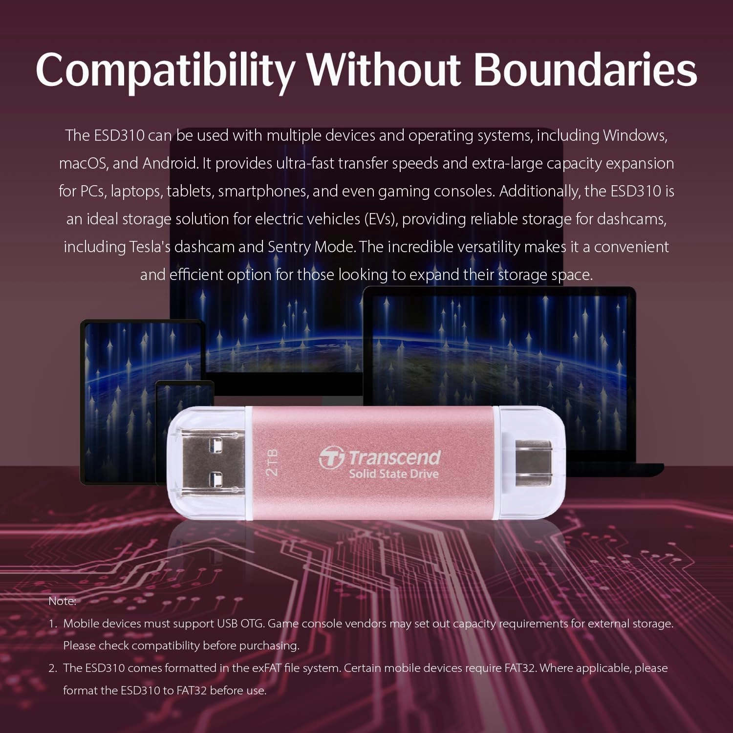 Transcend 1TB External SSD, Up to 1,050MB/s, USB 3.2 Gen 2 Portable SSD, 2-in-1 Type C &Type A, USB Hard Drive for Steam Deck, ROG Ally, MSI Claw, Windows&Mac, iPhone&iPad, Android, PS5&Xbox, Smart TV