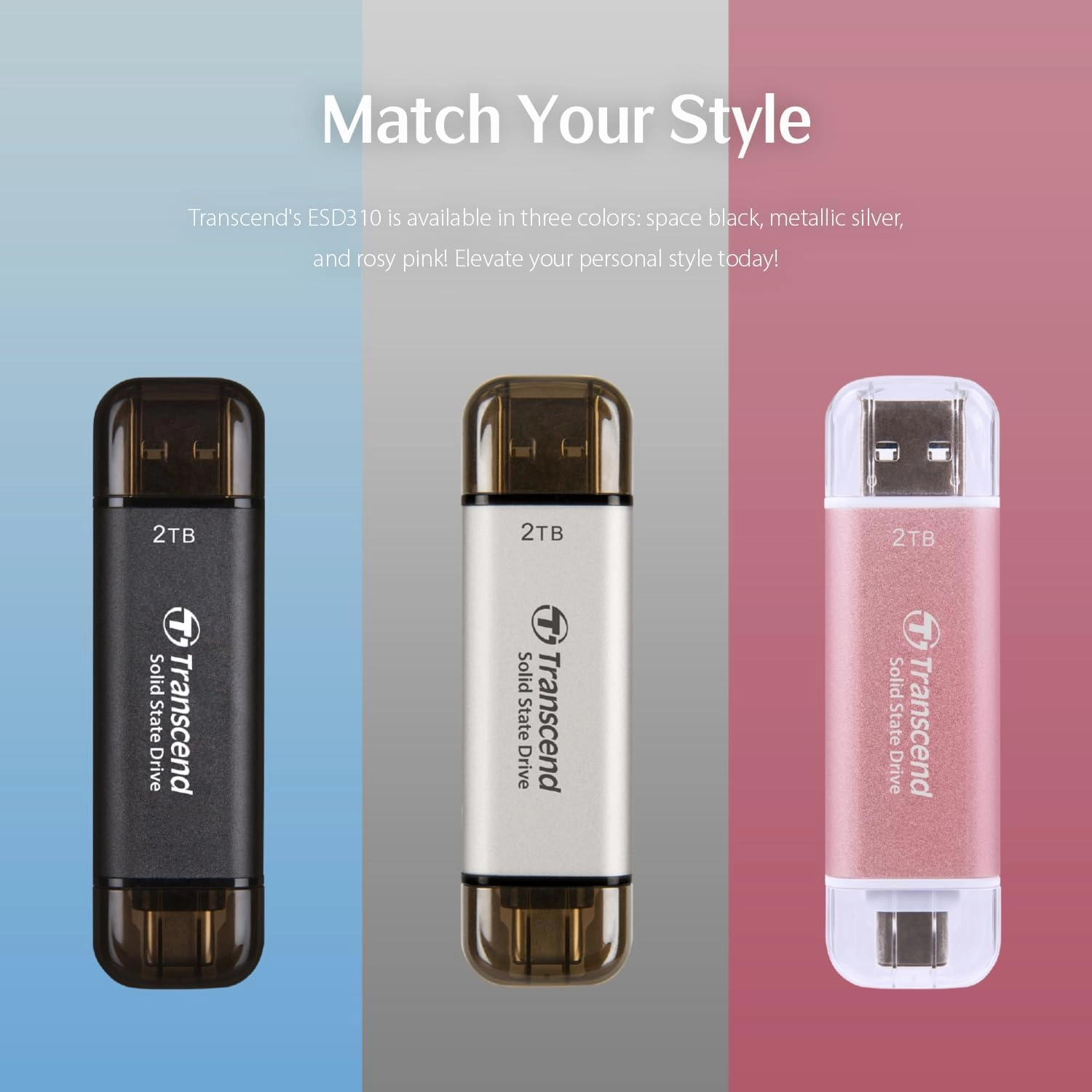 Transcend 256GB USB C External SSD, Up to 1,050MB/s, USB 3.2 Gen 2 Flash Drive, 2-in-1 Memory Stick Type C &Type A, Thumb Drive Photo Stick for Windows, Mac, iPhone, iPad, Android, Tablet&PC, Smart TV
