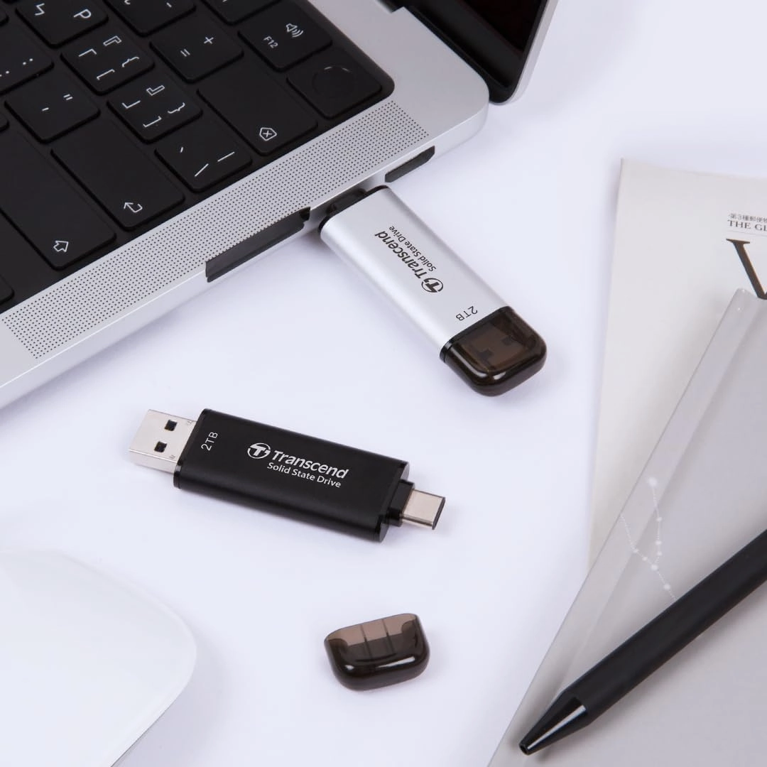 Transcend 256GB USB C External SSD, Up to 1,050MB/s, USB 3.2 Gen 2 Flash Drive, 2-in-1 Memory Stick Type C &Type A, Thumb Drive Photo Stick for Windows, Mac, iPhone, iPad, Android, Tablet&PC, Smart TV