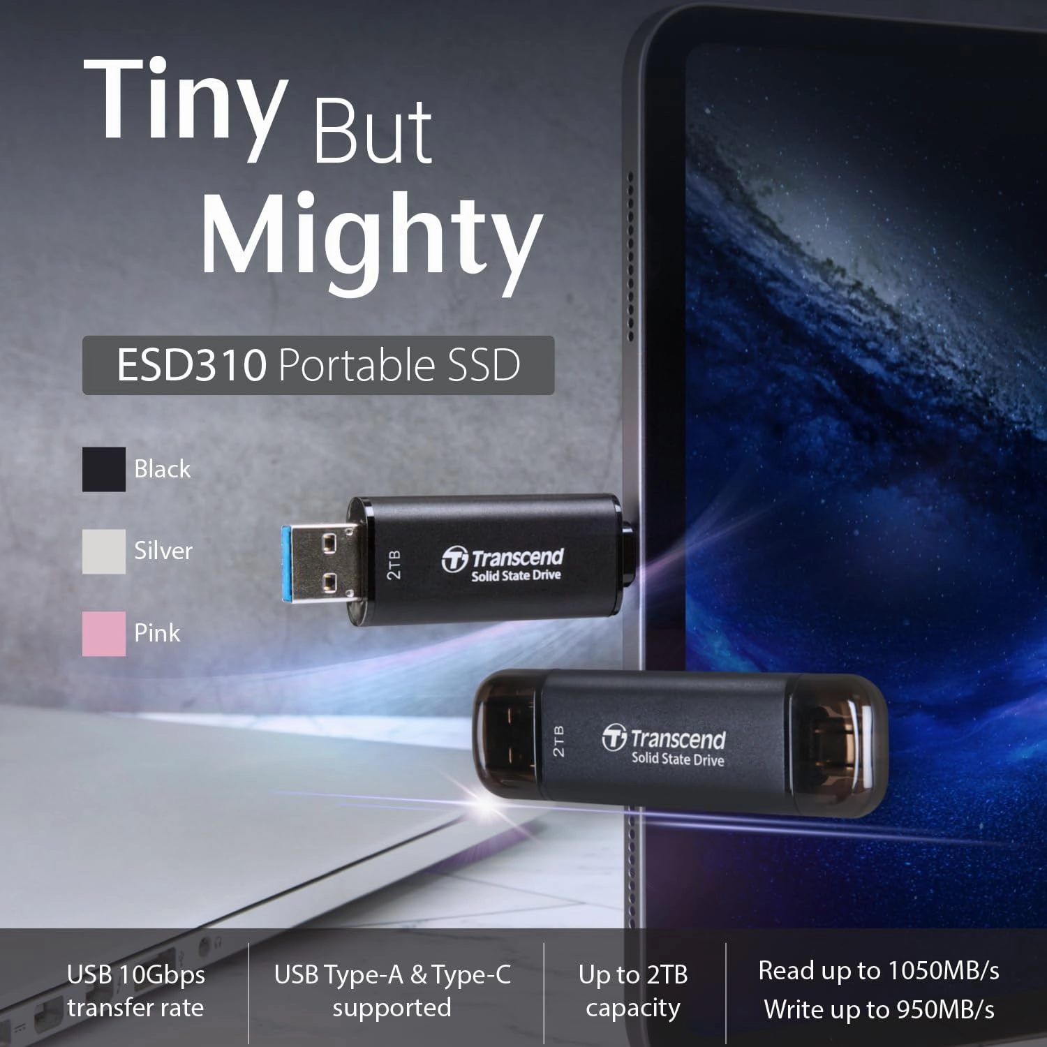 Transcend 256GB USB C External SSD, Up to 1,050MB/s, USB 3.2 Gen 2 Flash Drive, 2-in-1 Memory Stick Type C &Type A, Thumb Drive Photo Stick for Windows, Mac, iPhone, iPad, Android, Tablet&PC, Smart TV