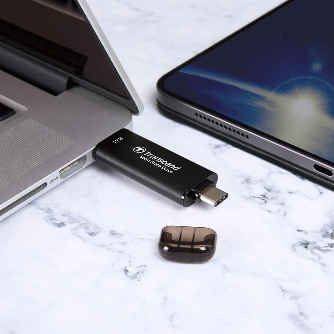 Transcend 256GB USB C External SSD, Up to 1,050MB/s, USB 3.2 Gen 2 Flash Drive, 2-in-1 Memory Stick Type C &Type A, Thumb Drive Photo Stick for Windows, Mac, iPhone, iPad, Android, Tablet&PC, Smart TV