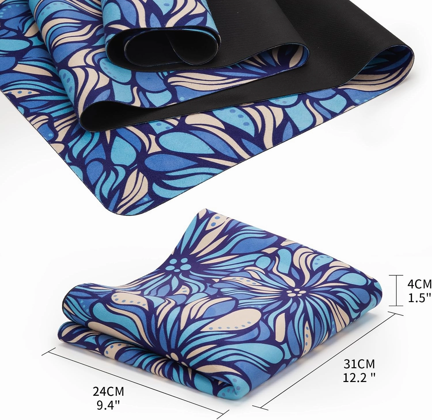 Travel Foldable Suede Yoga Mat, Tear-resistant Non-Slip Durable Fitness Mat, Tote Bag included for Yoga Pilates Exercise Workout, 0.06 Inch/1.5 mm Thick, 72 x 24 Inch/183 x 61 cm