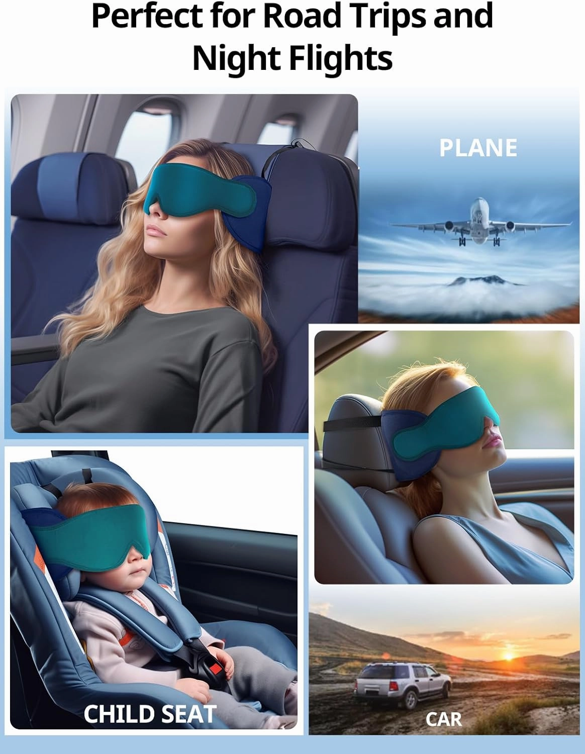 Travel Pillows for Airplanes, FSA HSA Eligible Approved Travel Accessories for Long Flight, Car Travel Pillow for Kids, Eye Mask for Sleeping Airplane, Dark Grey