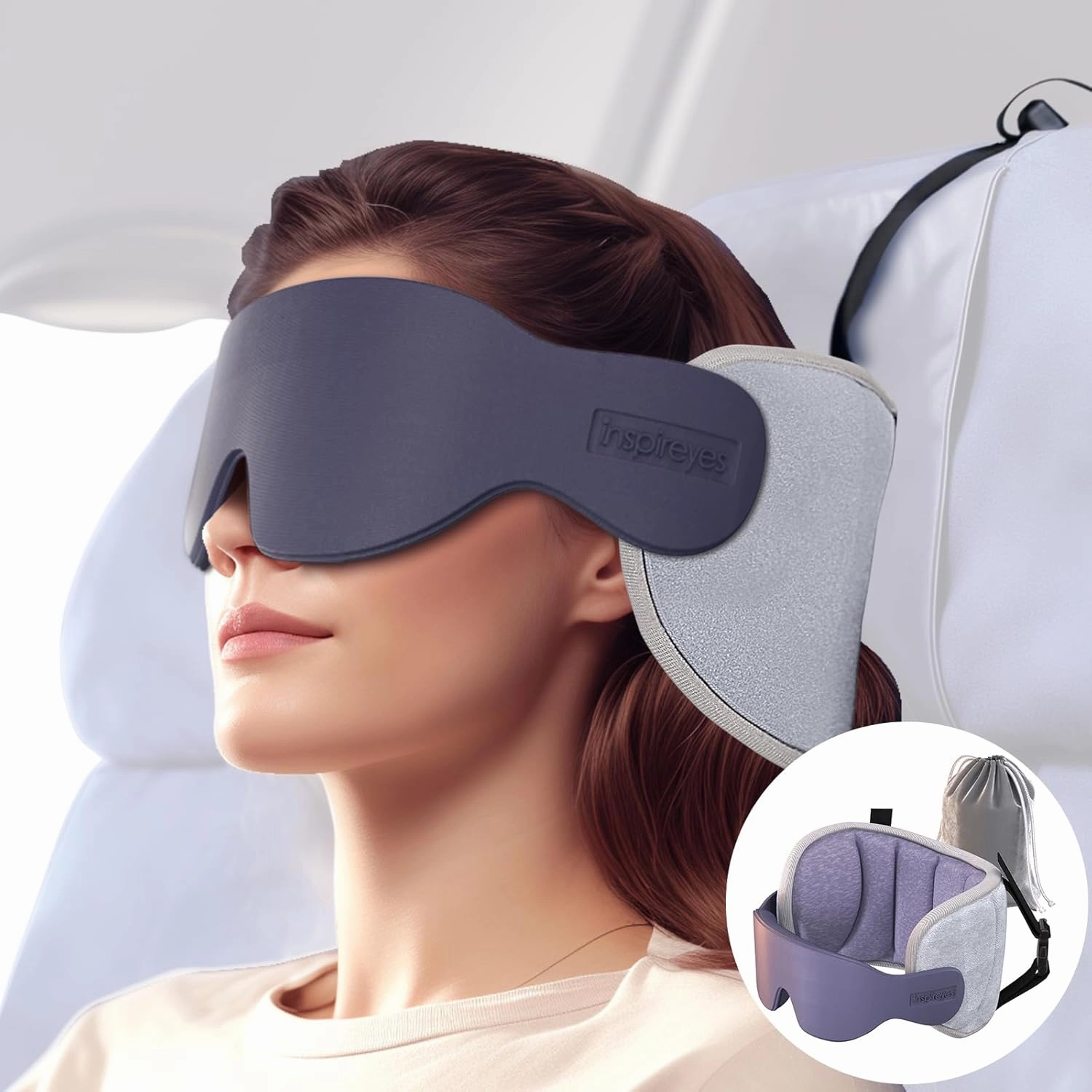 Travel Pillows for Airplanes, FSA HSA Eligible Approved Travel Accessories for Long Flight, Car Travel Pillow for Kids, Eye Mask for Sleeping Airplane, Texture Gray