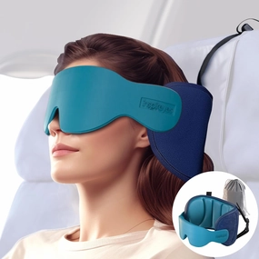 Travel Pillows for Airplanes, FSA HSA Eligible Approved Travel Accessories for Long Flight, Car Travel Pillow for Kids, Flight Headrest with Eye Mask for Sleeping Airplane, Lake Blue