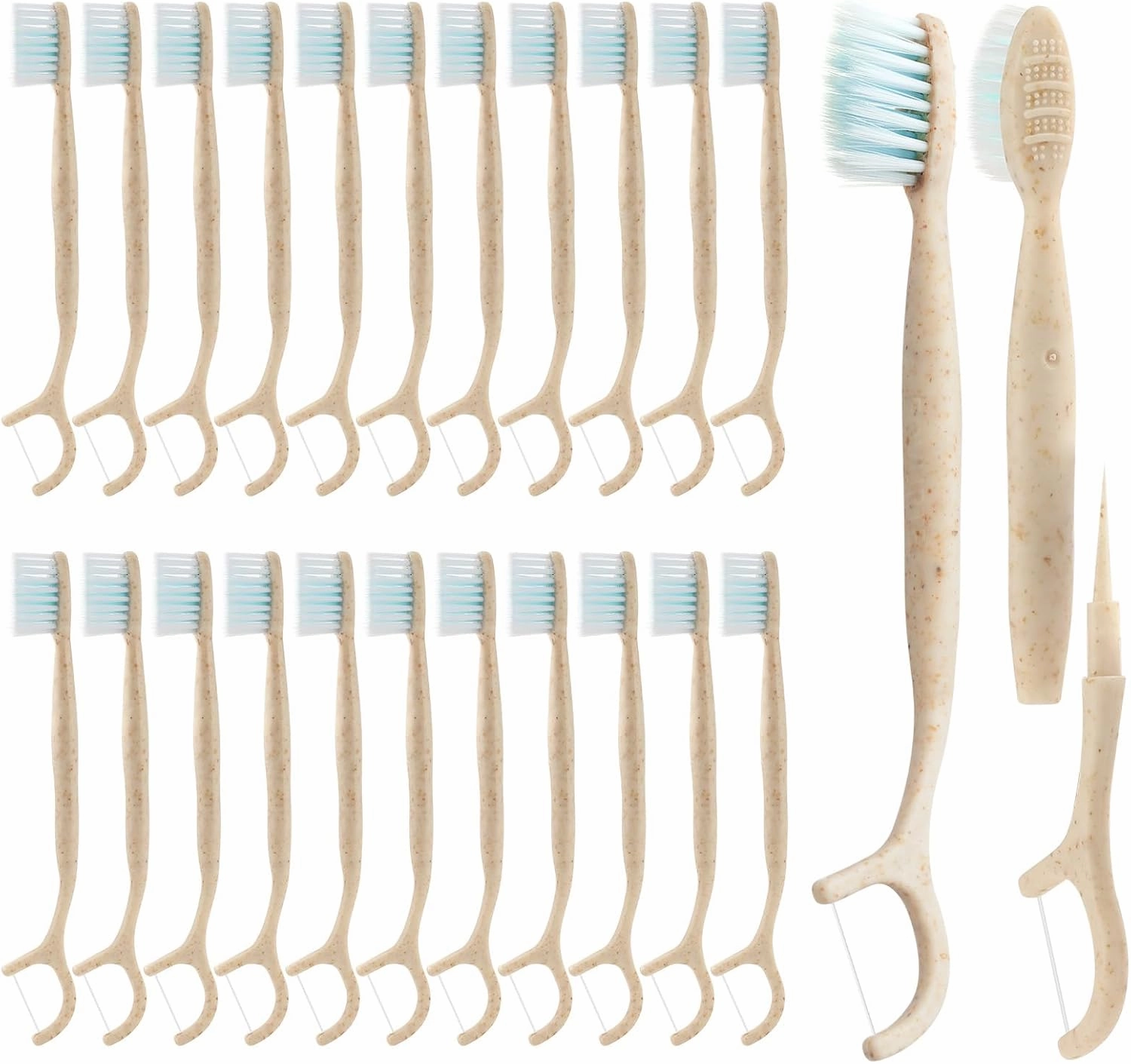 Travel Toothbrush Dental Floss Picks - 4 in 1 Biodegradable Disposable Toothbrushes with Tongue Scraper, Eco-Friendly Individually Wrapped Toothbrush for Adult Kids Travel Oral Care, 40 Pack