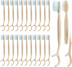 Travel Toothbrush Dental Floss Picks - 4 in 1 Biodegradable Disposable Toothbrushes with Tongue Scraper, Eco-Friendly Individually Wrapped Toothbrush for Adult Kids Travel Oral Care, 40 Pack