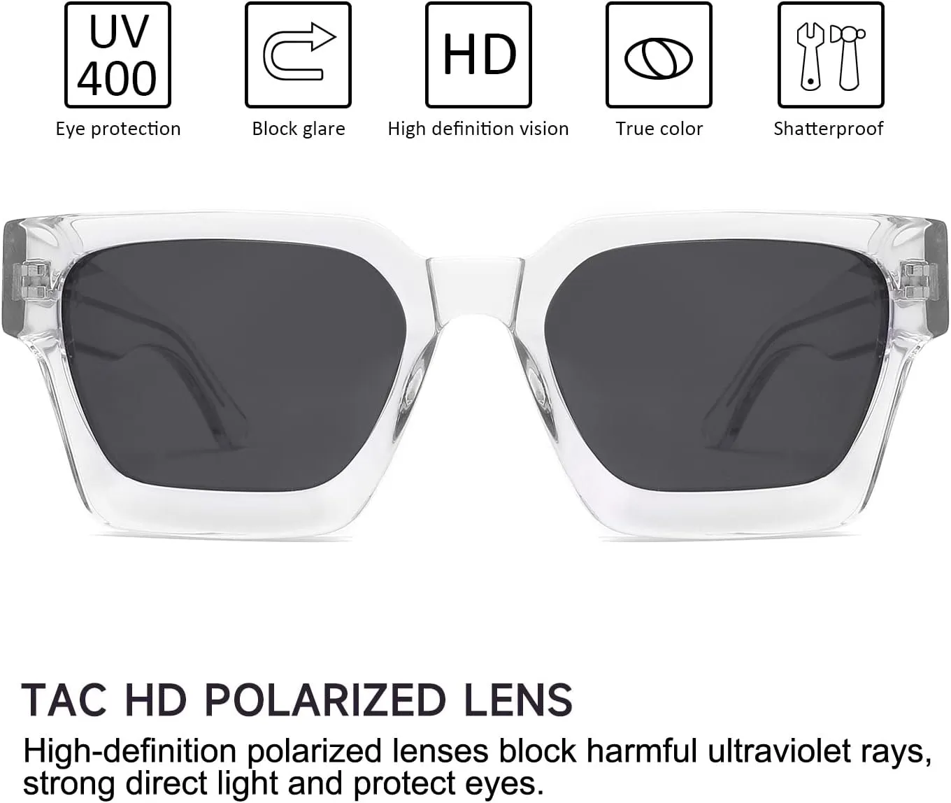 Trendy Polarized Sunglasses for Men Women, UV400 & Shatterproof, Durable Acetate Frame, Anti Glare HD Lens 1439S